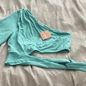 Miss Lola teal crop one shoulder wrap around top. Never worn.